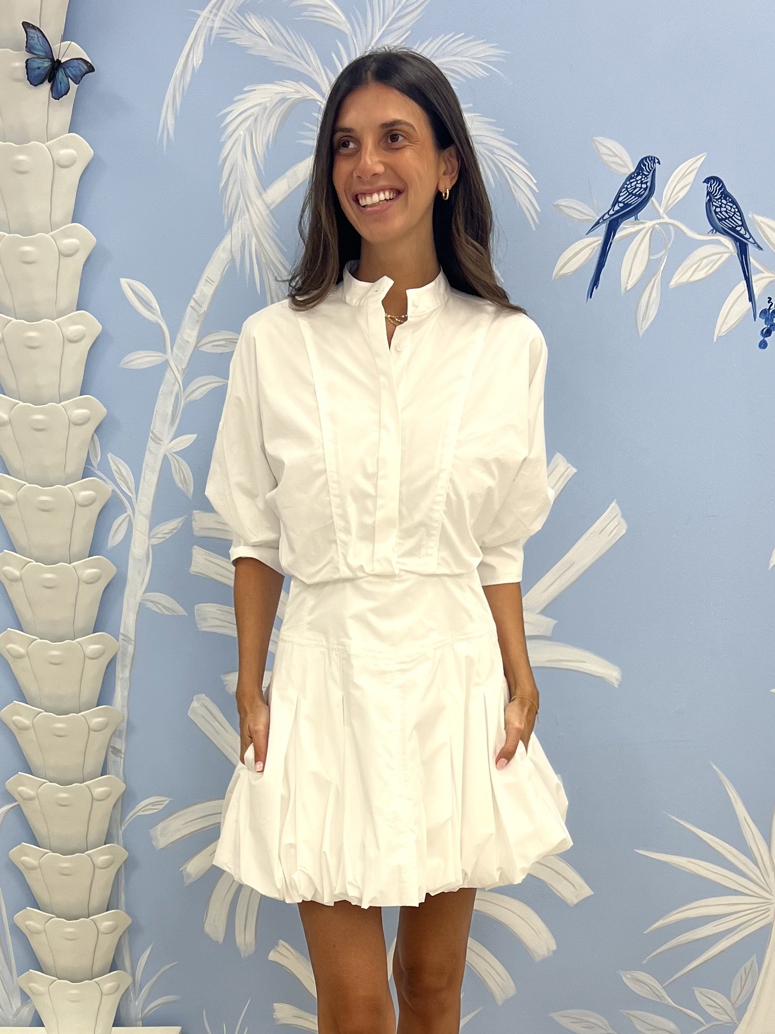 Simkhai Women's Effie Cotton Bubble Mini Dress in White, Size 2 Simkhai Women's Effie Cotton Bubble Mini Dress in White, Size 2