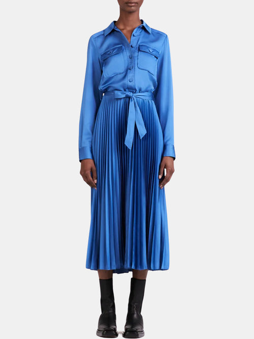 Kenza Pleated Midi Shirt Dress - Periwinkle 