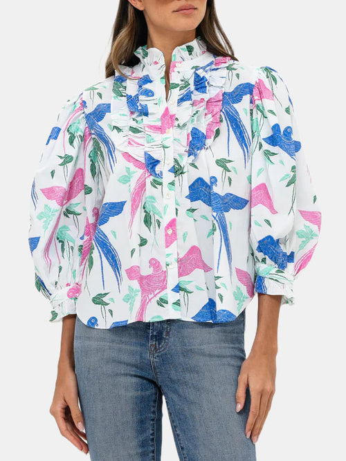 Ruffle Front Button Blouse - Periwinkle 