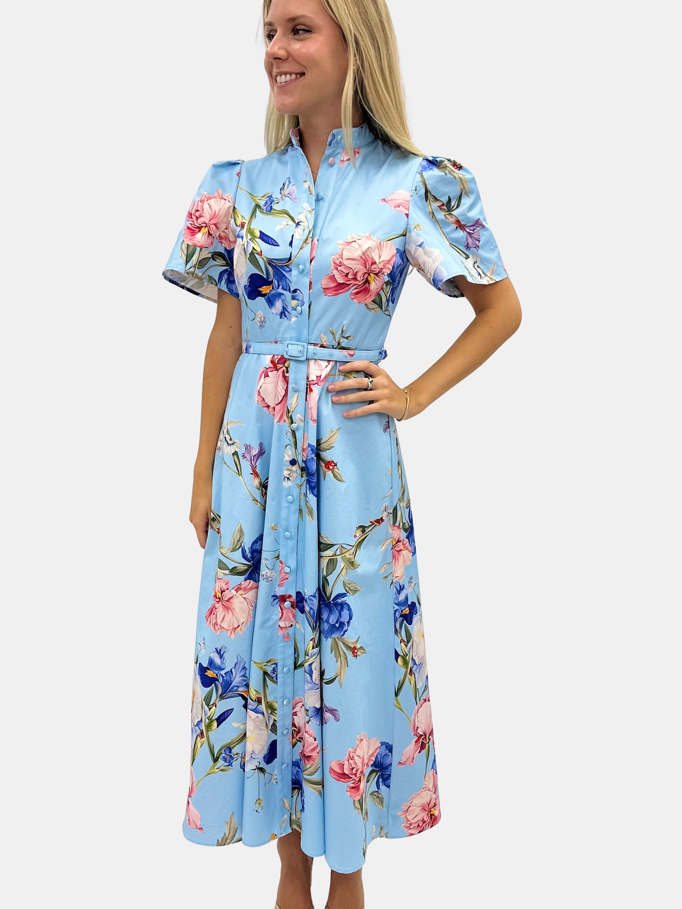 Leo Lin | Bianca Short Sleeve Midi Dress | Periwinkle 2 / GARDEN Leo Lin | Bianca Short Sleeve Midi Dress | Periwinkle 2 / GARDEN