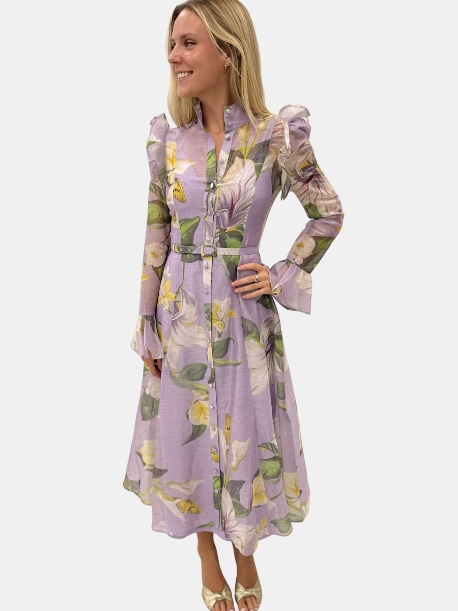 Leo Lin | Katrina Butterfly Sleeve Midi Dress | Periwinkle 2 / Lily Blossom