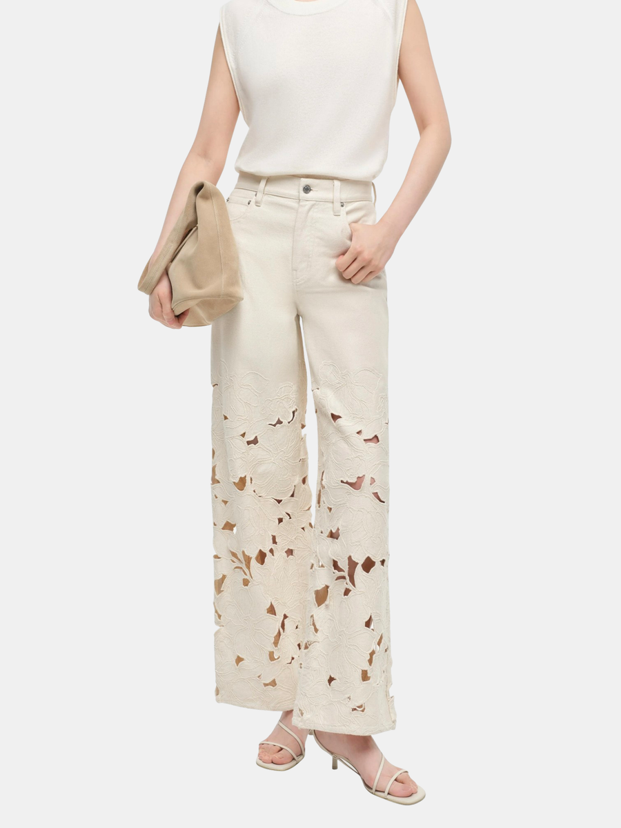 美品Ameri CHECK EMBROIDERY STRAIGHT PANTS SIMKHAI | Betty Straight Leg Jean | Periwinkle