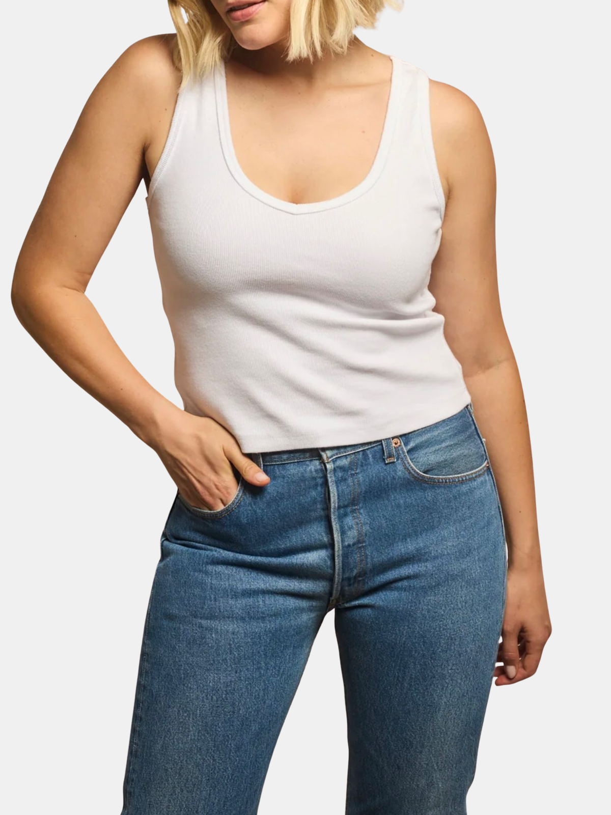 Maria Structured Rib V Neck Tank - Periwinkle