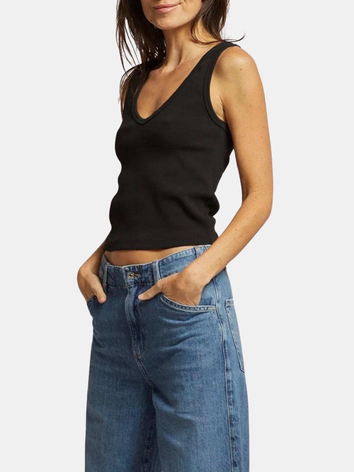 Maria Structured Rib V Neck Tank - Periwinkle
