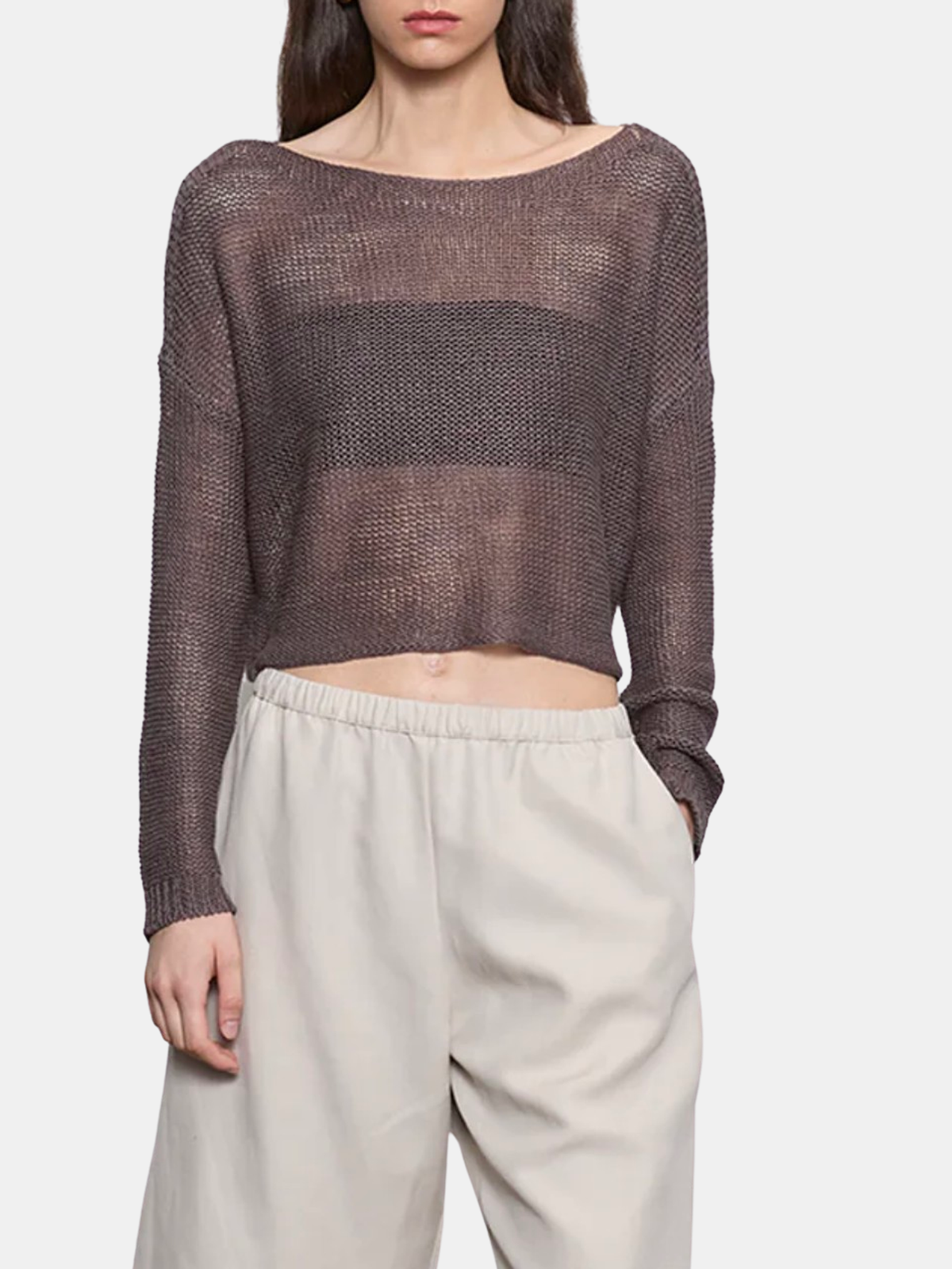 Linen Open Knit Bateau Sweater - Periwinkle