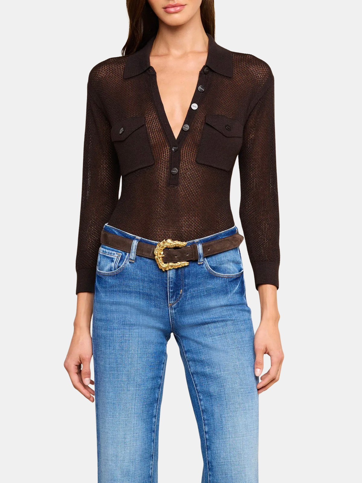 Carine Pointelle Collared Sweater - Periwinkle