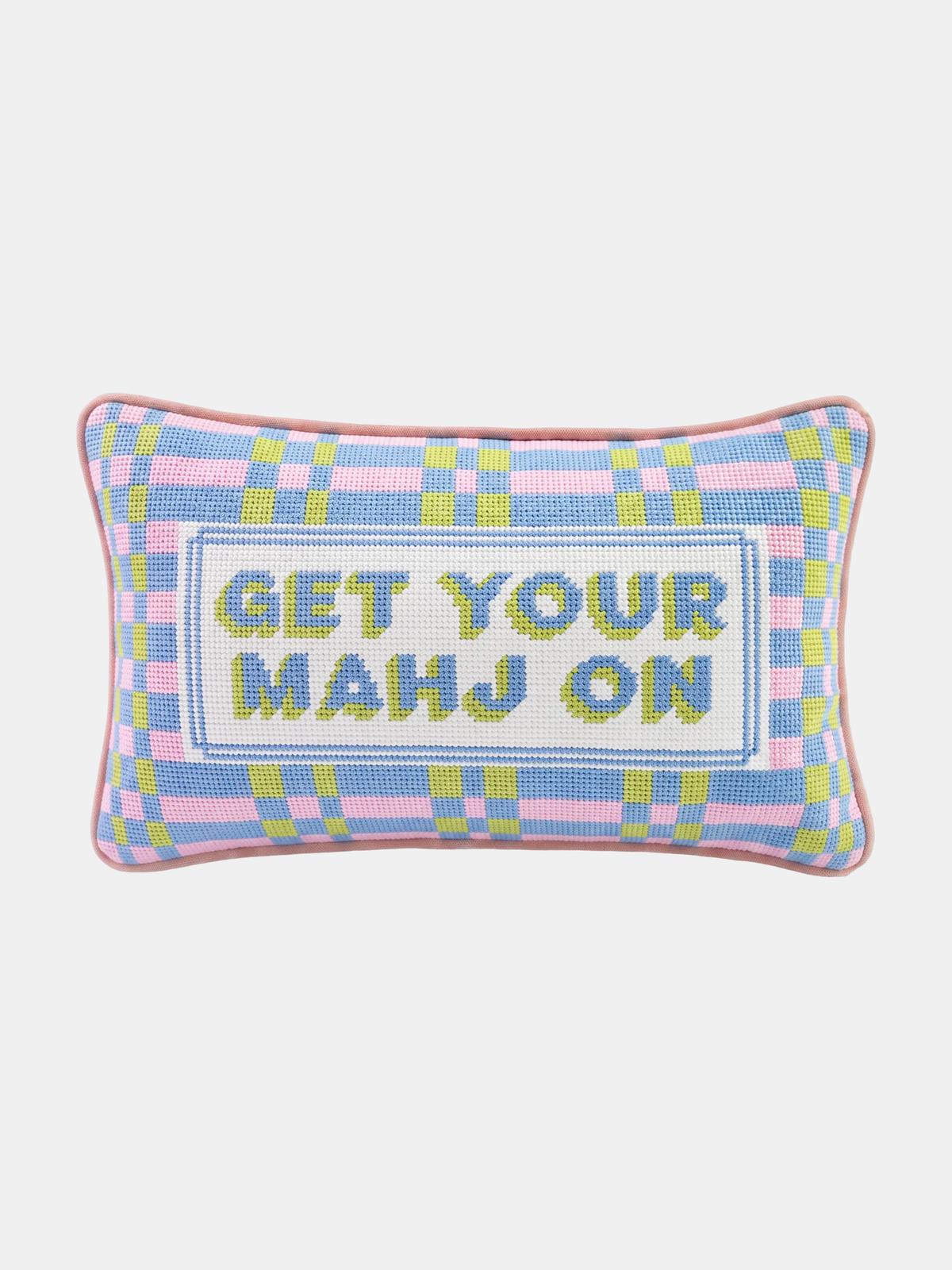 Get Your Mahj On Needlepoint Pillow - Periwinkle