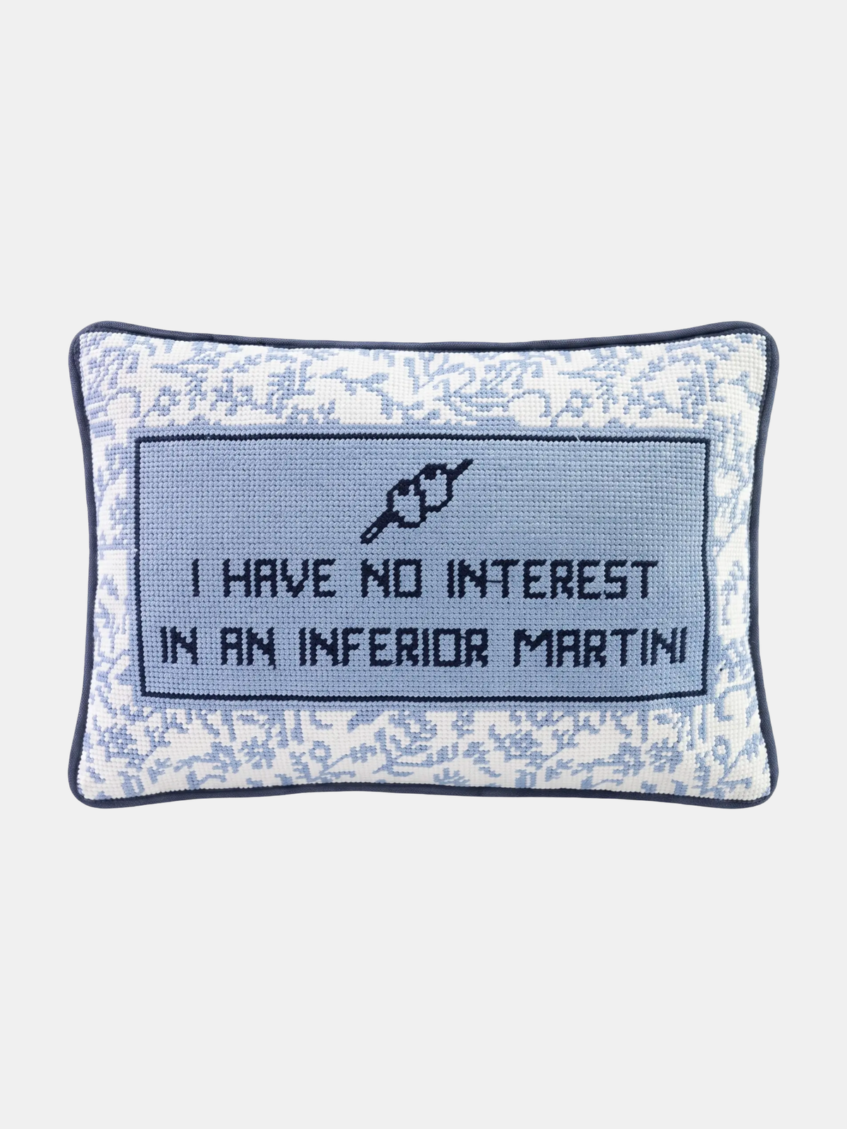 Inferior Martini Needlepoint Pillow - Periwinkle