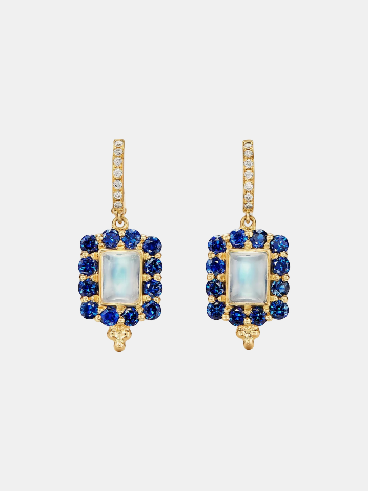 18k Blue Moonstone & Sapphire Color Theory Earrings - Periwinkle