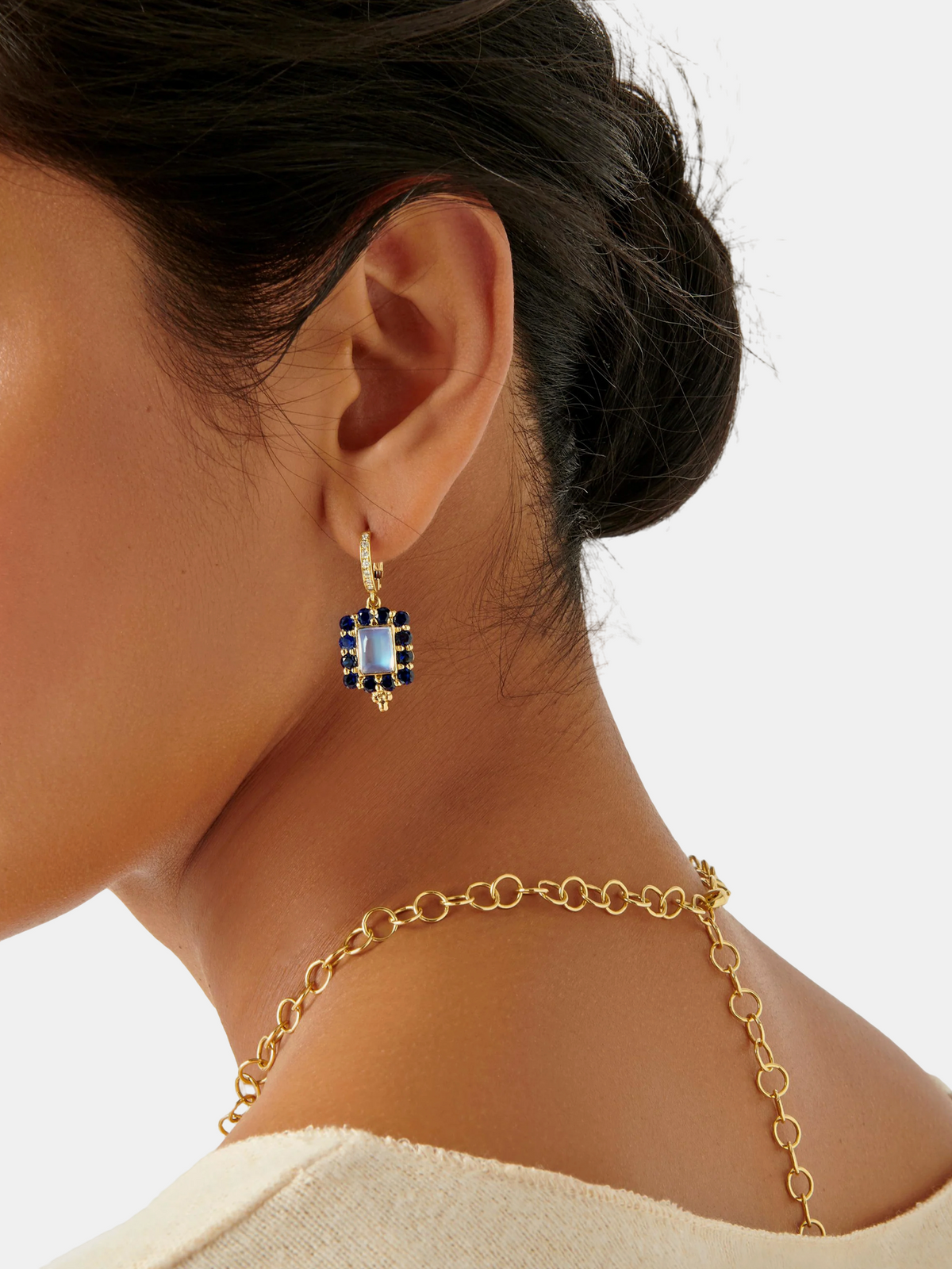 18k Blue Moonstone & Sapphire Color Theory Earrings - Periwinkle