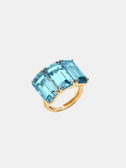 Blue Topaz 3 Stone Emerald Cut Ring