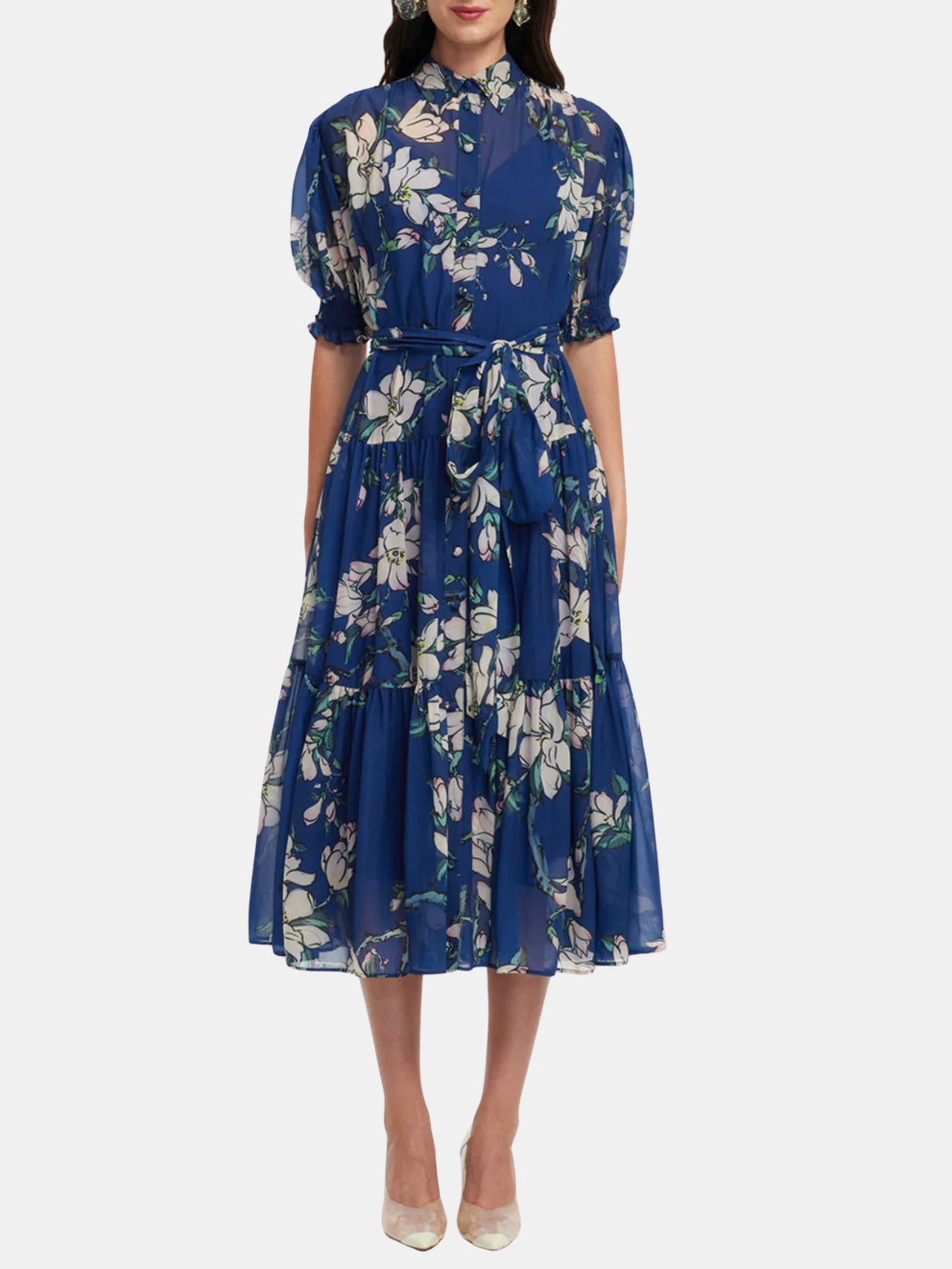 Leo Lin | Ellie Bishop Sleeve Midi Dress | Periwinkle 8 / Midnight Leo Lin | Ellie Bishop Sleeve Midi Dress | Periwinkle 8 / Midnight