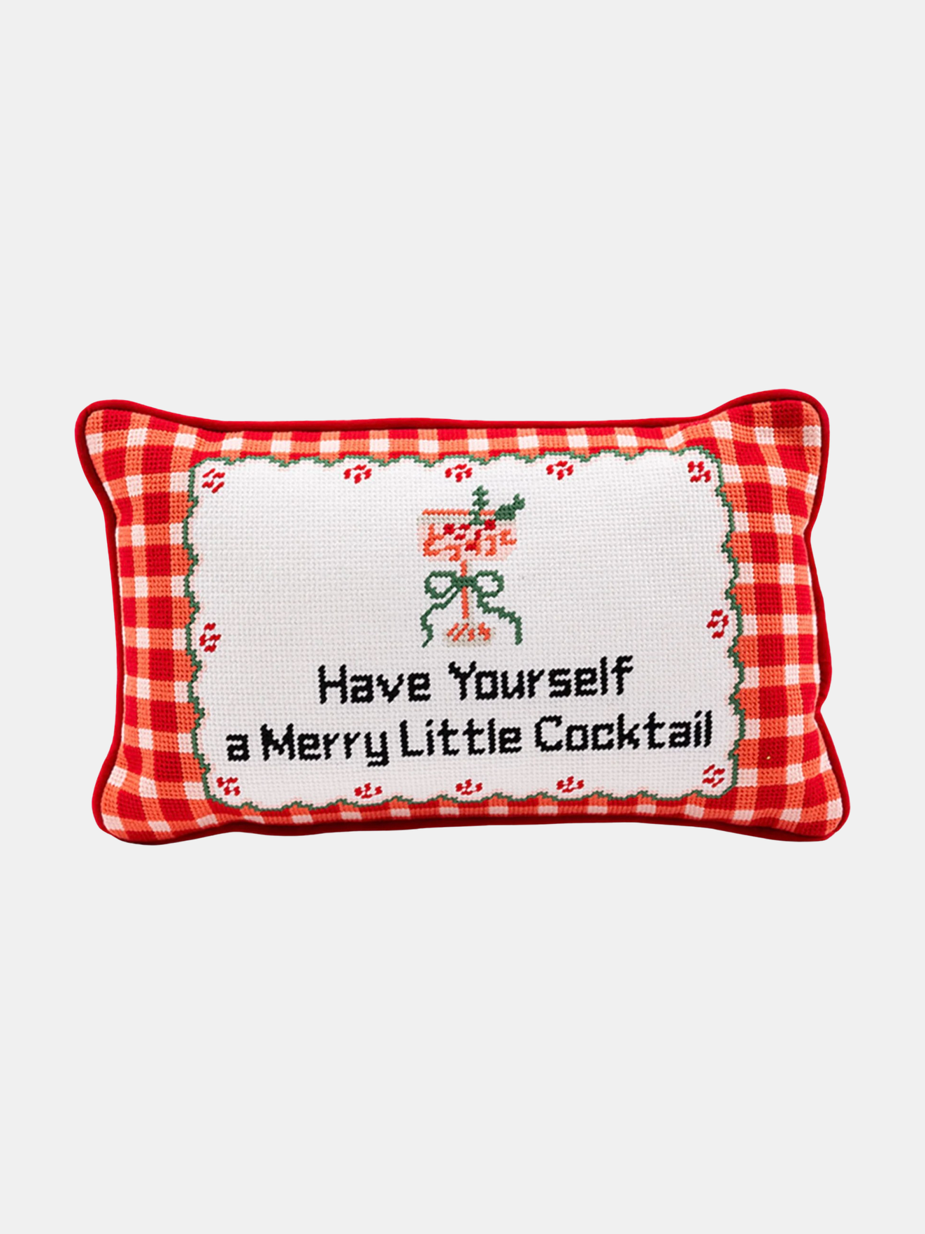Merry Little Cocktail Needlepoint Pillow