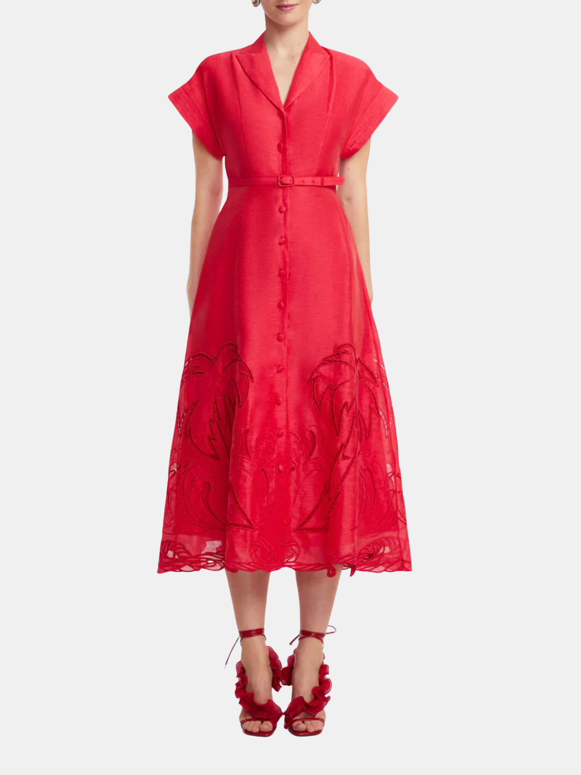 open lace back dress LEO LIN | Aubrey Applique Shirt Midi Dress
