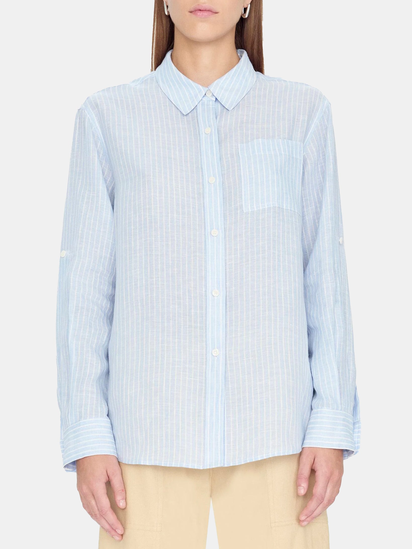Johanna Long Sleeve Button Up Top - Periwinkle