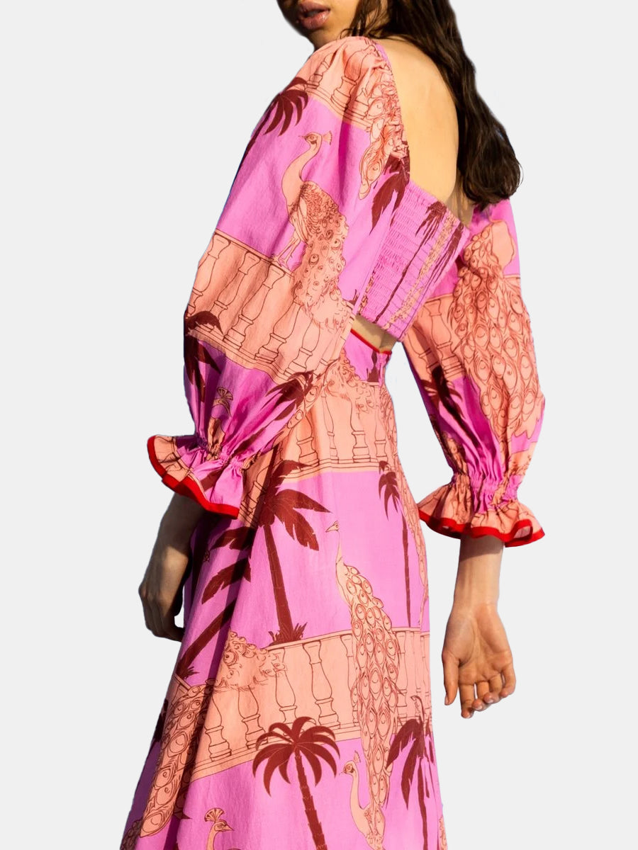 Red Palm Cotton Dress - Periwinkle