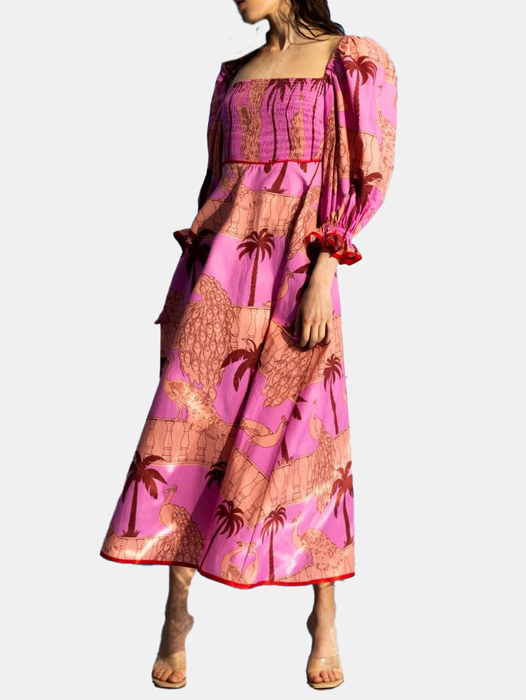Red Palm Cotton Dress - Periwinkle