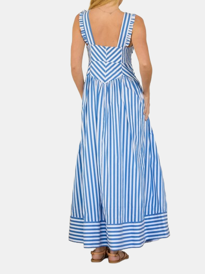 Striped V Neck Maxi Dress - Periwinkle 
