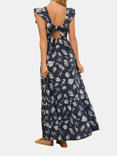 Shell Print Flutter Sleeve Dress - Periwinkle 