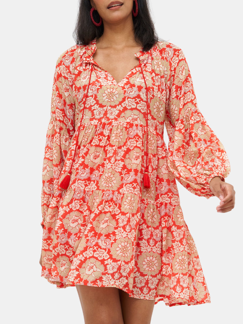 Buy Moomaya Women's Printed Viscose Dress, Balloon Sleeves V-Neck Smocked  Waist Short Dress Online at Best Prices in India - JioMart.