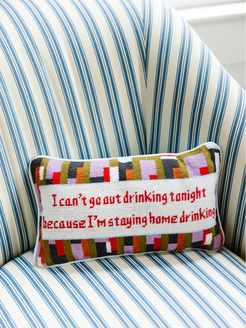 Can't Go Out Needlepoint Pillow - Periwinkle 
