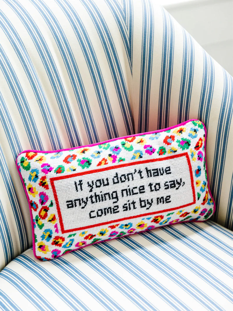 Come Sit By Me Needlepoint Pillow - Periwinkle 