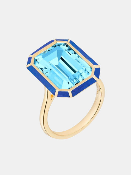 Melange Blue Topaz & Lapis Lazuli Inlay Emerald Cut Ring - Periwinkle 
