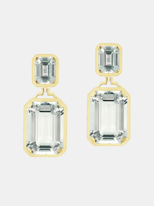 Gossip Long Double Emerald Cut Rock Crystal Earrings - Periwinkle 