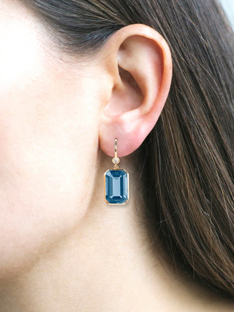 Gossip London Blue Topaz Emerald Cut Earrings with Diamond - Periwinkle 