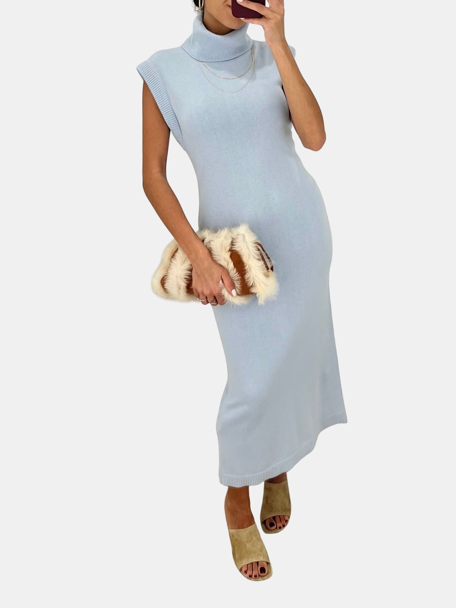 Sleeveless Turtleneck Dress - Periwinkle 