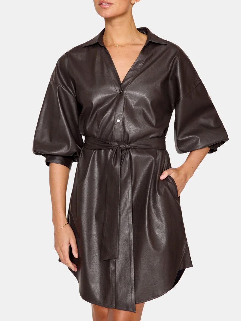 Kate Belted Vegan Leather Shirt Dress