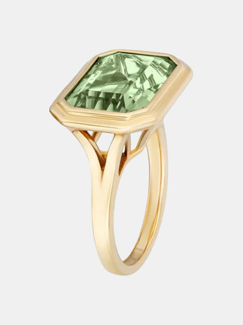 Manhattan East West Prasiolite Emerald Cut Bezel Ring - Periwinkle 
