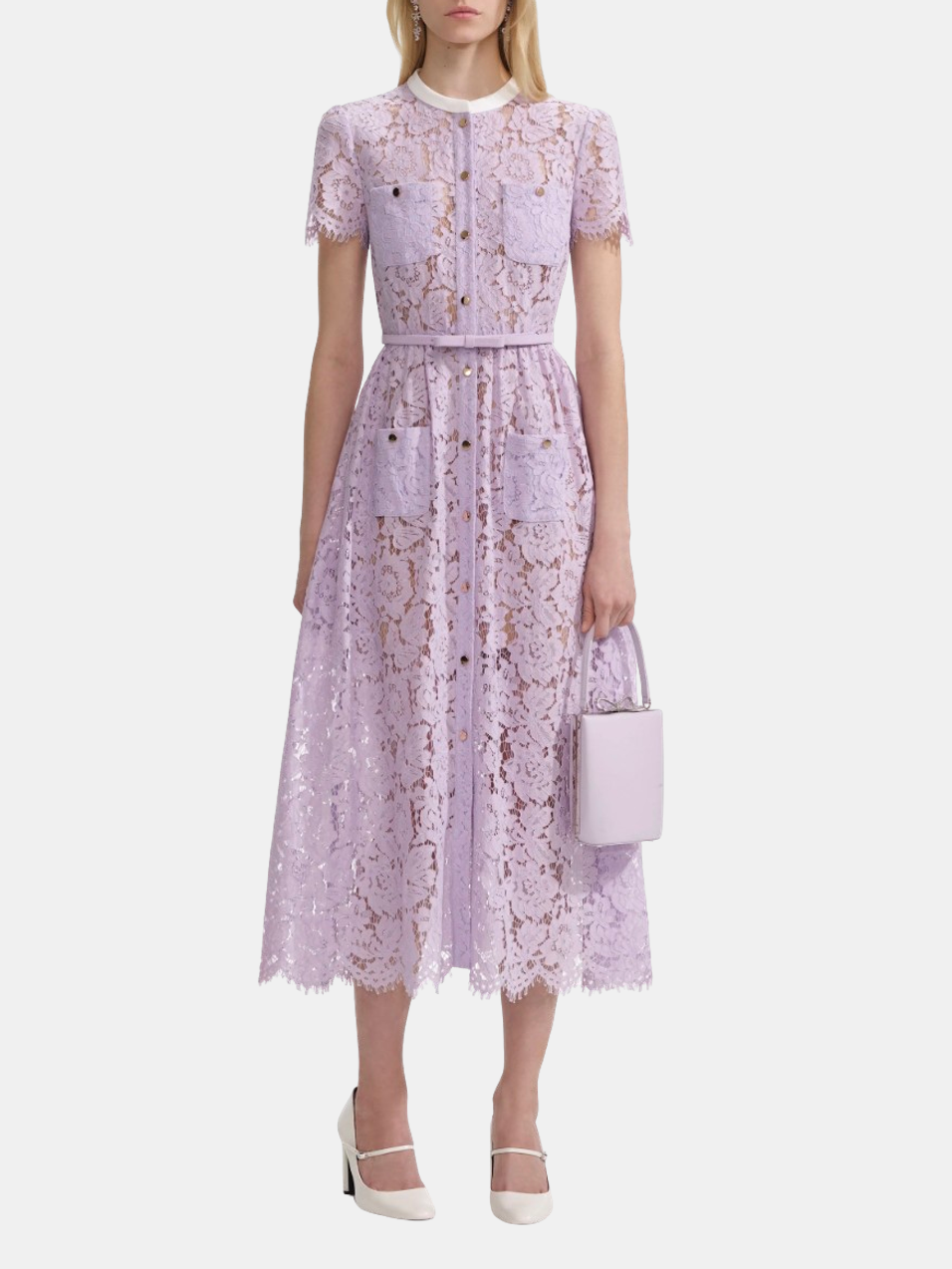 Lace Button Front Midi Dress - Periwinkle 