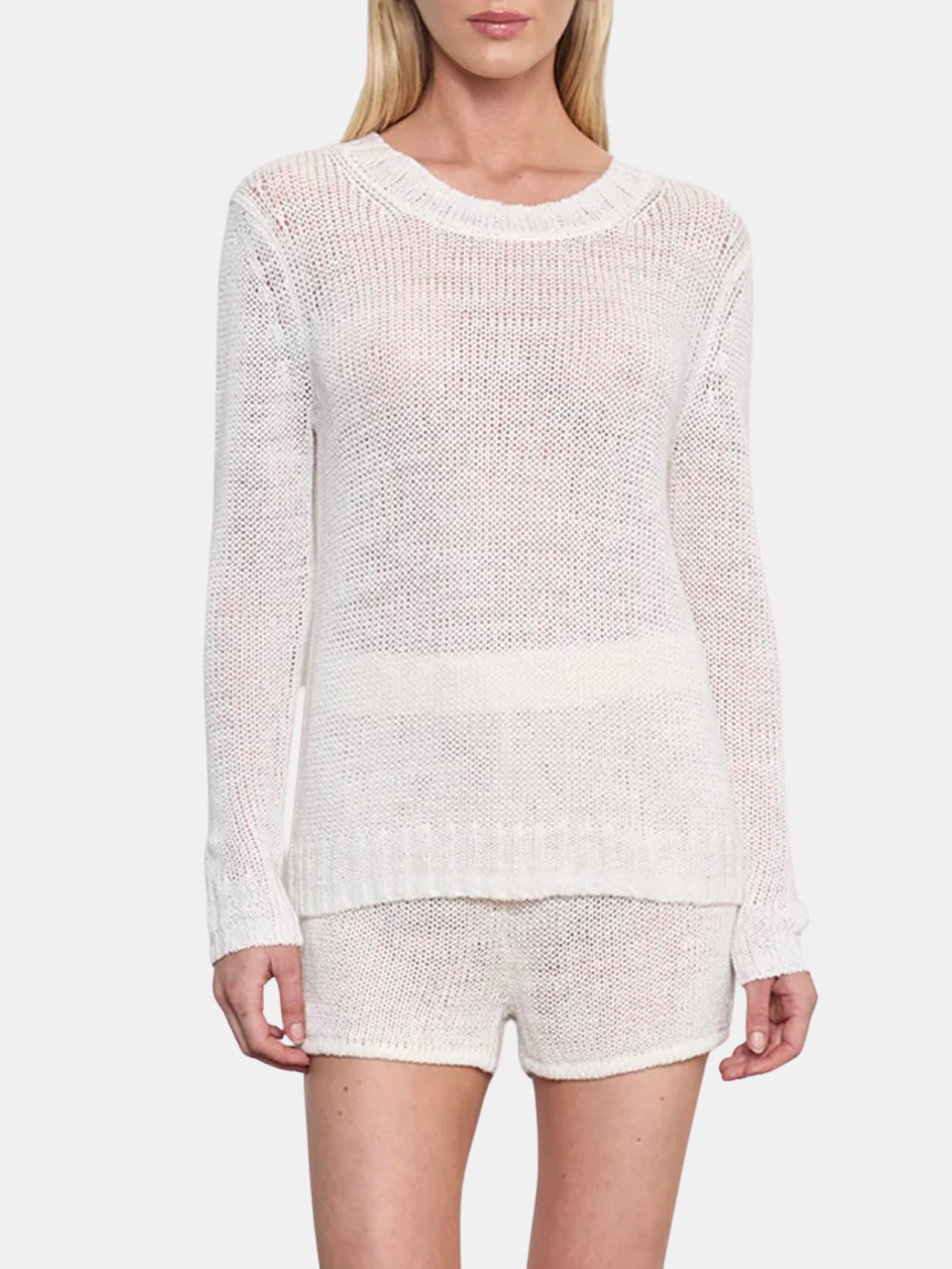 Linen Open Knit Crewneck - Periwinkle 