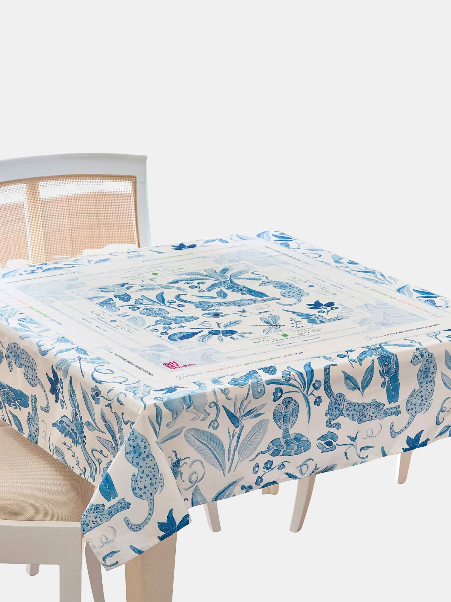 Instructional Mahjong Tablecloth - Periwinkle 