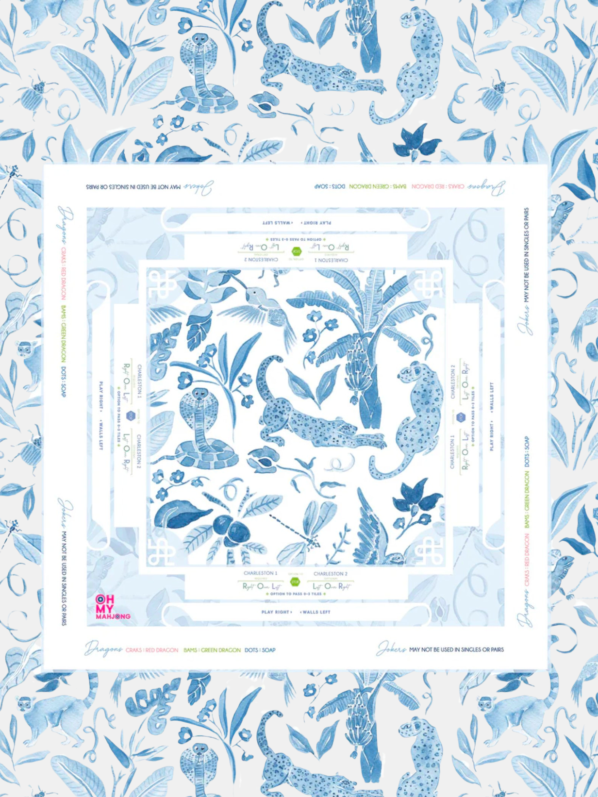 Instructional Mahjong Tablecloth - Periwinkle 