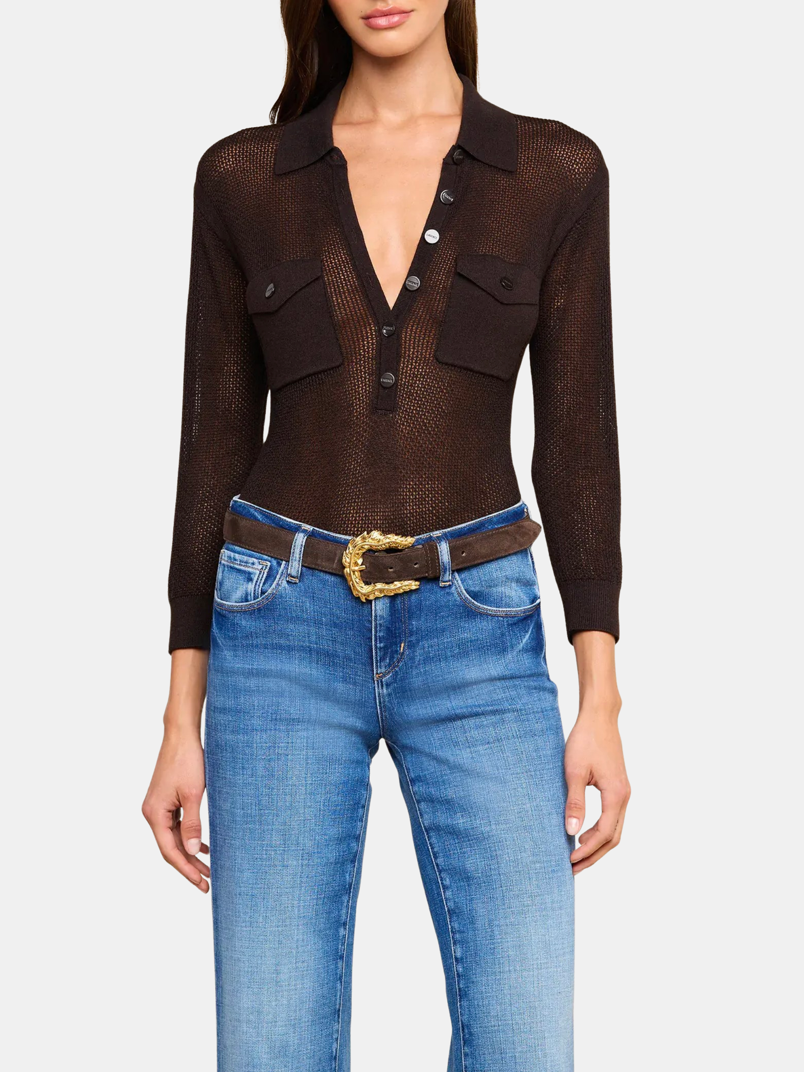 Carine Pointelle Collared Sweater