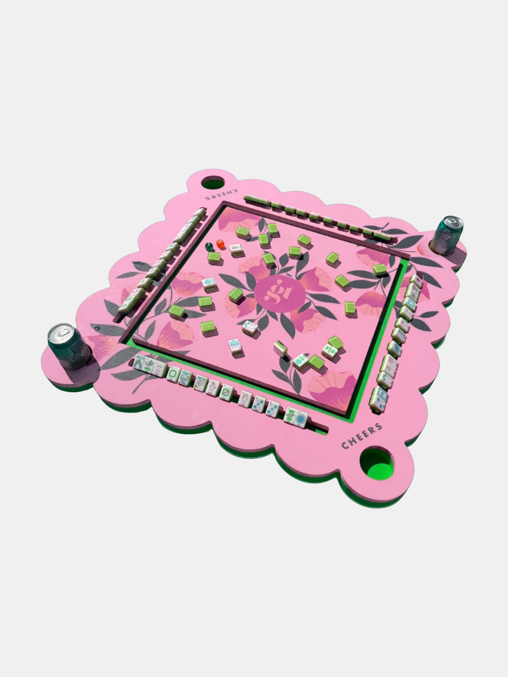 Floating Mahjong Tile Mat in Floral Pink