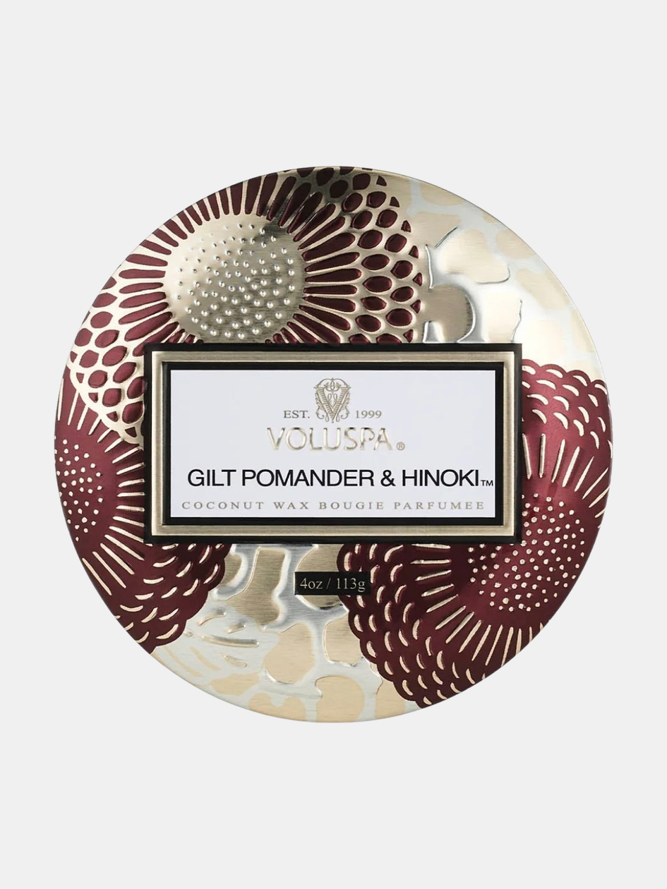 Gilt Pomander & Hinoki Mini Tin Candle - Periwinkle 