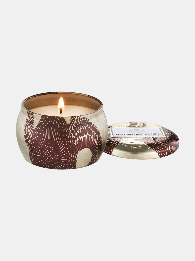 Gilt Pomander & Hinoki Mini Tin Candle - Periwinkle 