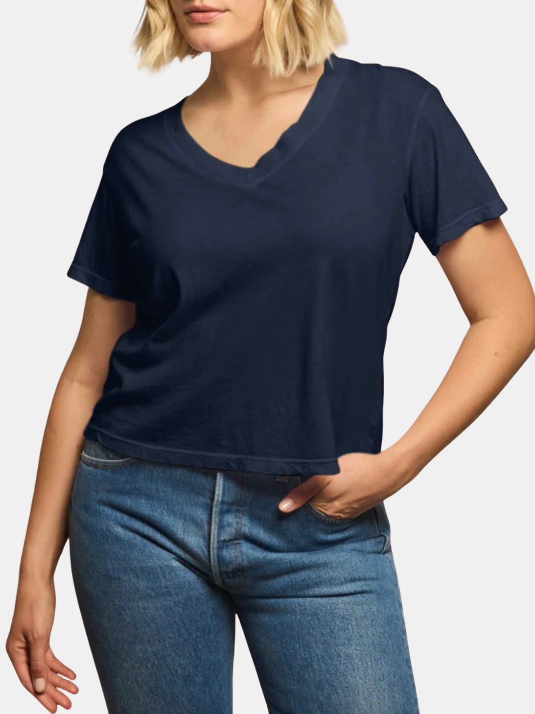 Hendrix Short Sleeve Boxy V Neck - Periwinkle 