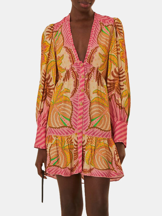 Palm Scarf Sand Mini Dress