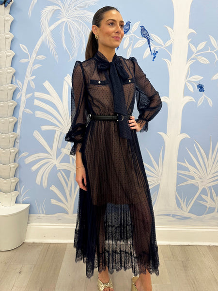 【SELF PORTRAIT】Navy Dot Mesh Midi Dress（送料込み） Navy Dot Mesh Midi Dress – self-portrait-EU