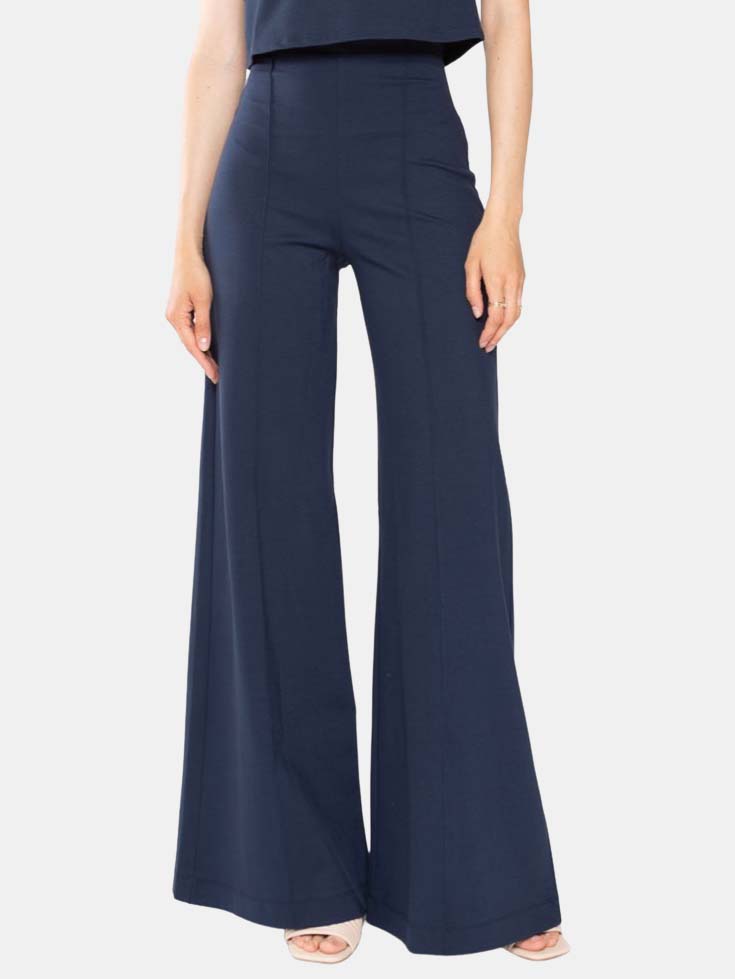 RIPLEY RADER NAVY PONTE KNIT WIDE LEG PANT - Monkee's of Myrtle Beach